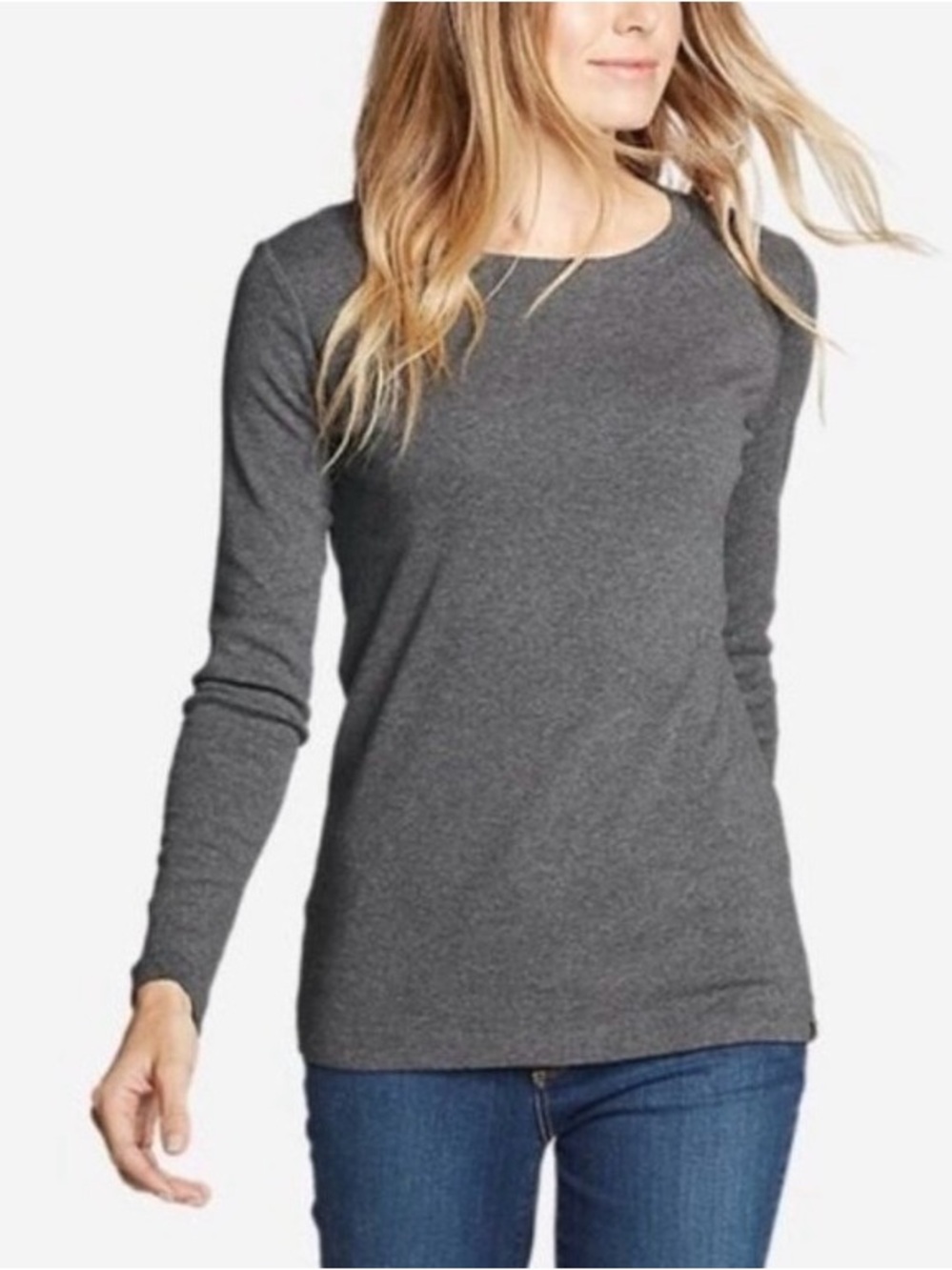 Cabi | Dark Grey/Gray Drop In Ribbed Scoop-Neck Long-Sleeve Tee #3626 Sz Medium